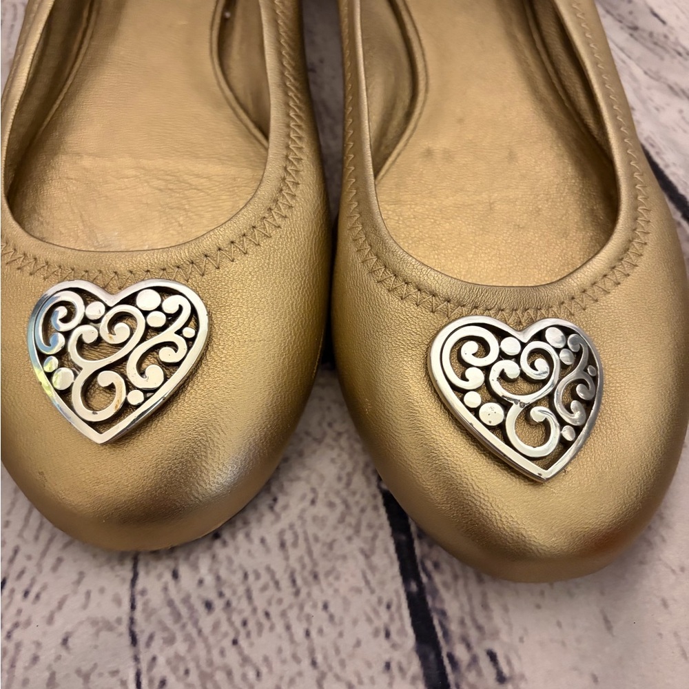 Brighton Gold Ballet Flats with silver Heart Size 10 - Picture 2 of 6